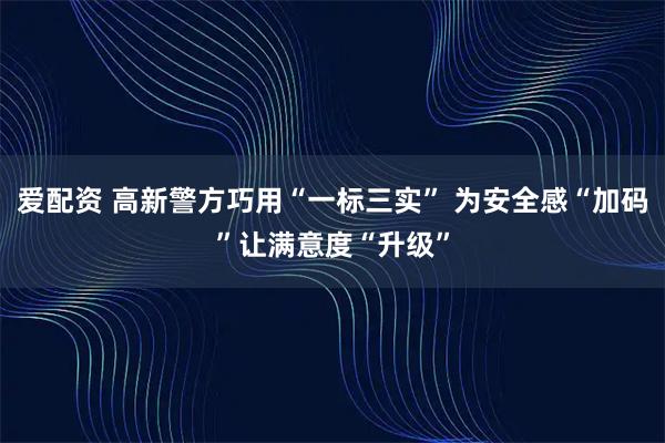 爱配资 高新警方巧用“一标三实” 为安全感“加码”让满意度“升级”